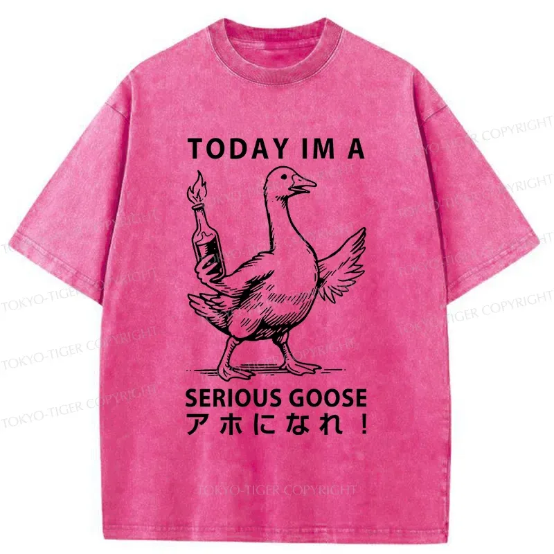 Tokyo-Tiger Goose Holding A Fuel Bottle Washed T-Shirt