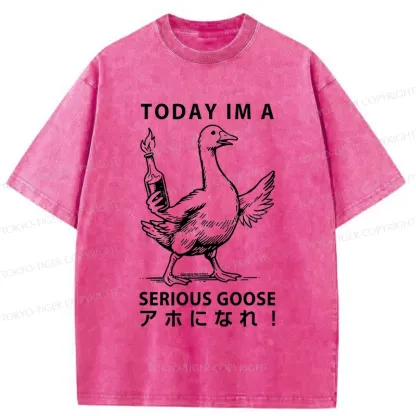 Tokyo-Tiger Goose Holding A Fuel Bottle Washed T-Shirt