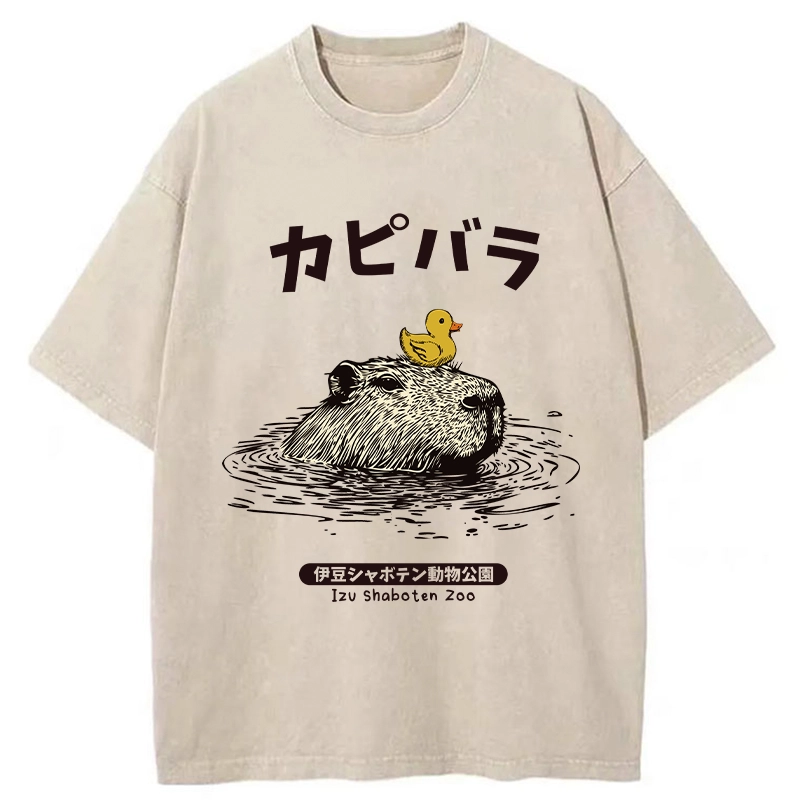 Tokyo-Tiger Relaxed Hot Spring Capybara Washed T-Shirt