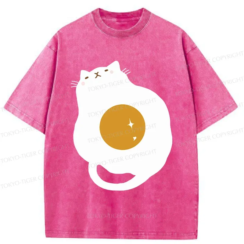 Tokyo-Tiger Fried Egg Cat Washed T-Shirt