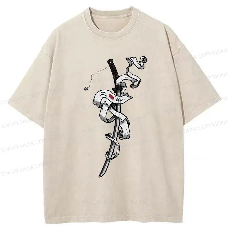 Tokyo-Tiger Samurai Sword Washed T-Shirt