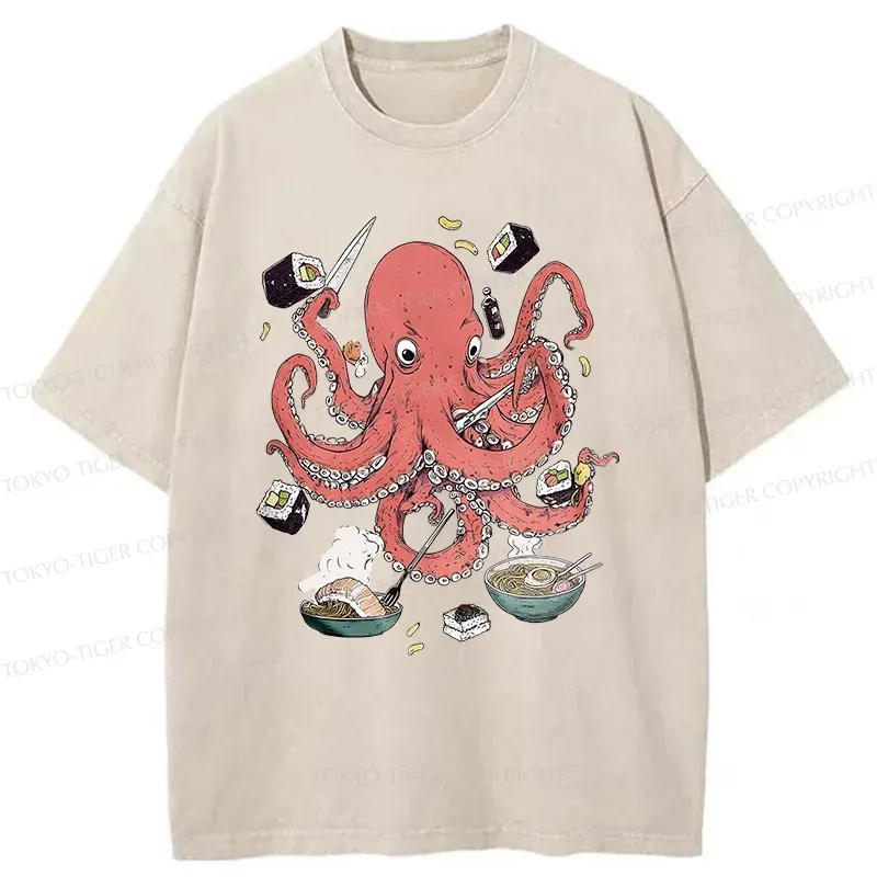Tokyo-Tiger Octopus Chef Washed T-Shirt