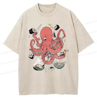 Tokyo-Tiger Octopus Chef Washed T-Shirt