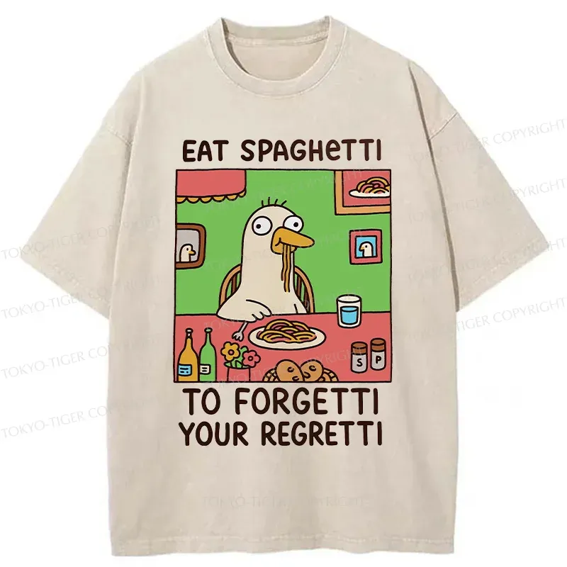 Tokyo-Tiger Stupid Goose Eating Pasta Washed T-Shirt