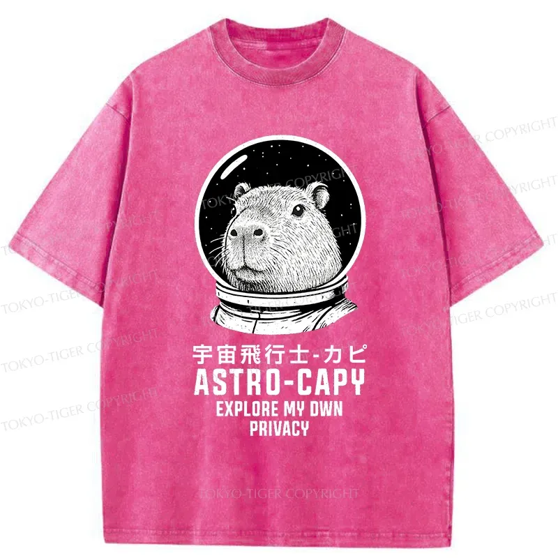 Tokyo-Tiger Astronaut Capybara Washed T-Shirt