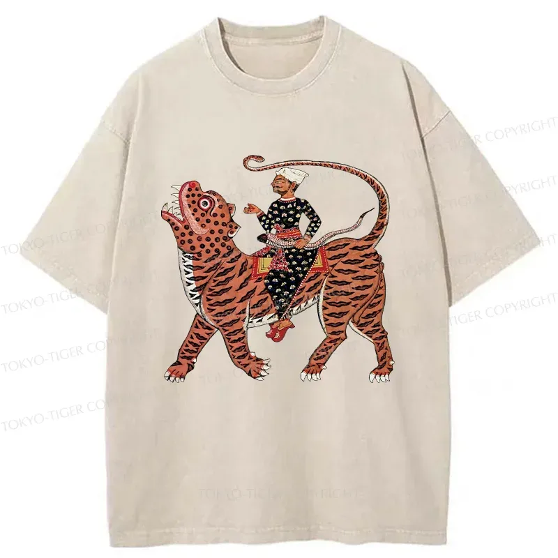 Tokyo-Tiger Man Riding A Tiger Washed T-Shirt