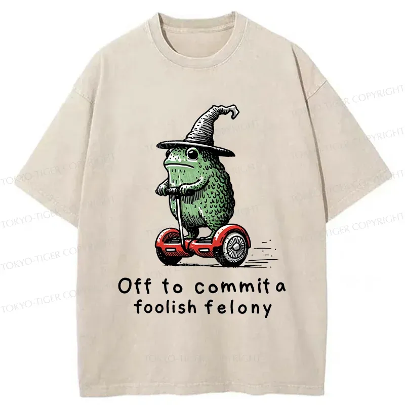 Tokyo-Tiger Japan Frog Riding A Balance Scooter Washed T-Shirt