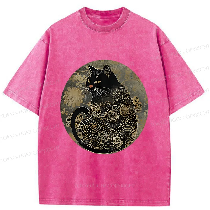 Tokyo-Tiger Vintage Art Cat Washed T-Shirt