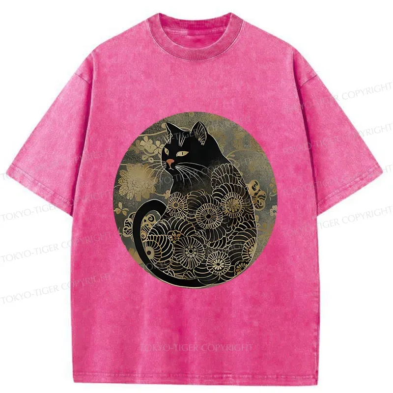 Tokyo-Tiger Vintage Art Cat Washed T-Shirt