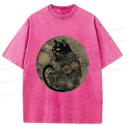 Tokyo-Tiger Vintage Art Cat Washed T-Shirt