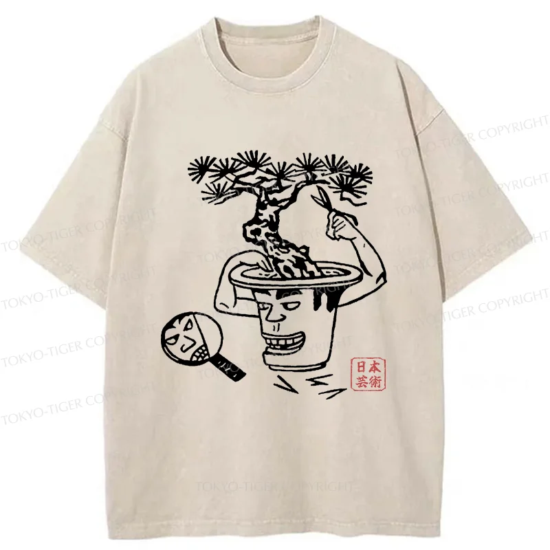 Tokyo-Tiger Potted Plant Funny Washed T-Shirt