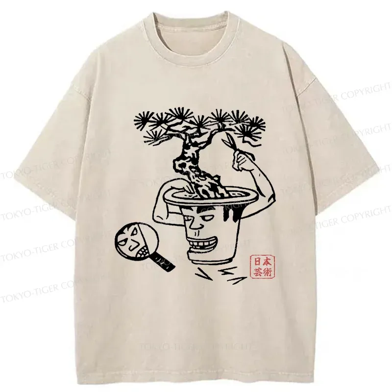 Tokyo-Tiger Potted Plant Funny Washed T-Shirt
