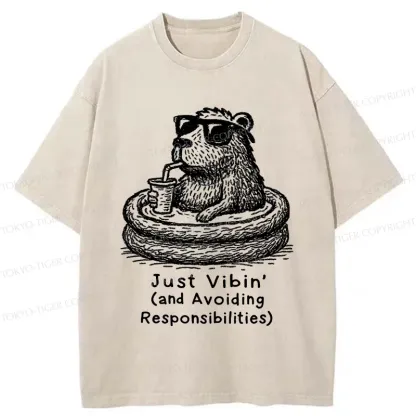 Tokyo-Tiger Capybara On A Bathing Vacation Washed T-Shirt