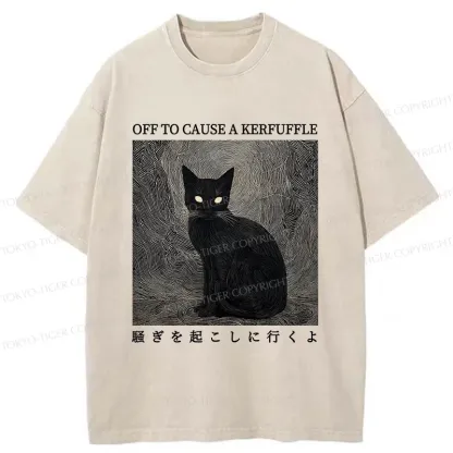 Tokyo-Tiger Cat Lurking In The Dark Washed T-Shirt