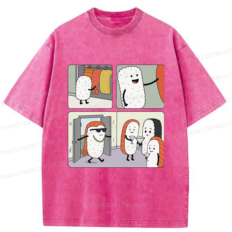 Tokyo-Tiger Sushi At The Party Washed T-Shirt