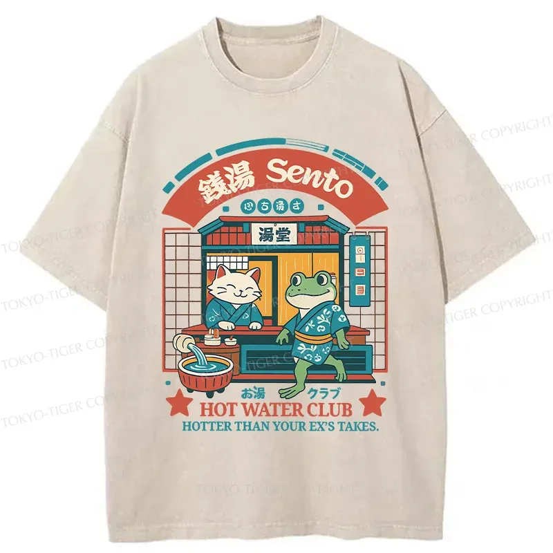 Tokyo-Tiger Animal Hot Spring Shop Washed T-Shirt