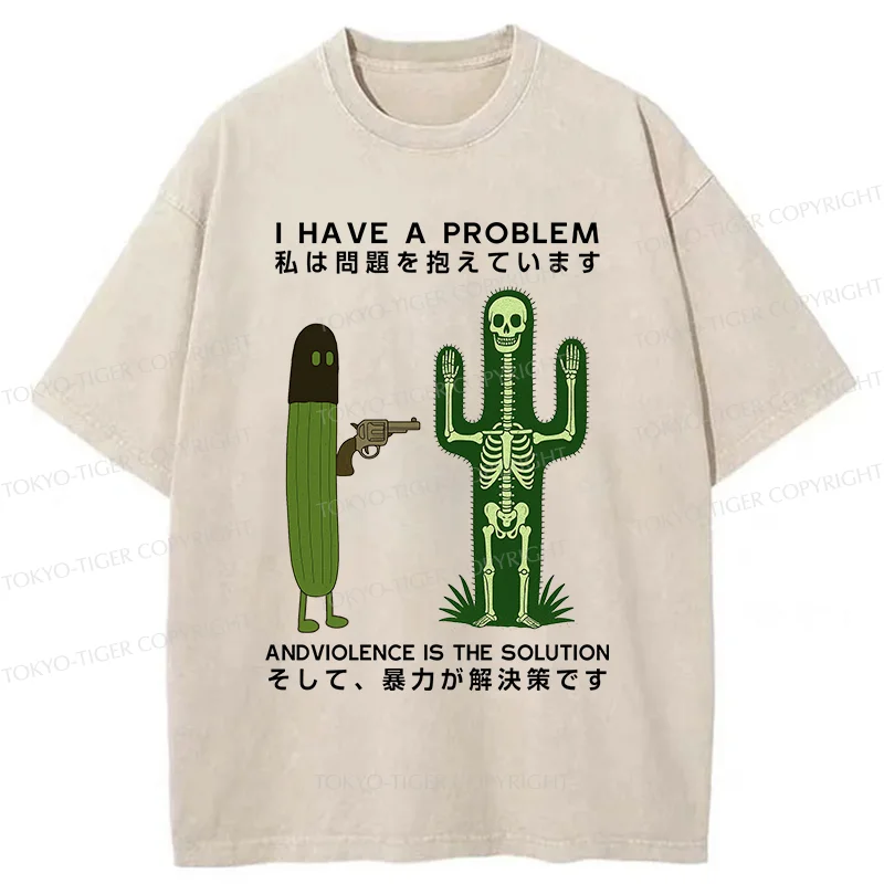 Tokyo-Tiger Cactus Attack Washed T-Shirt