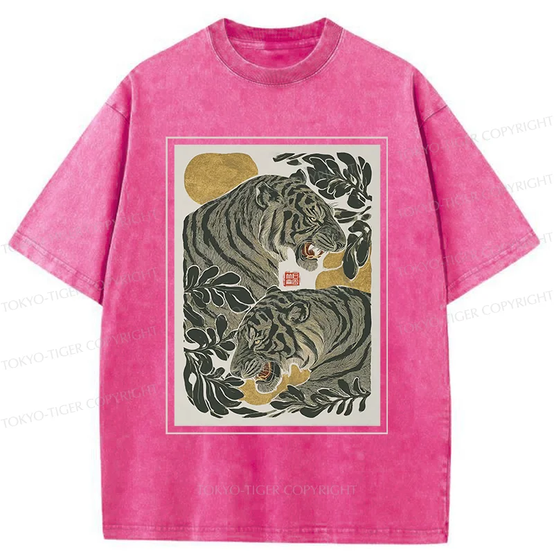 Tokyo-Tiger Woodcut Tiger Washed T-Shirt