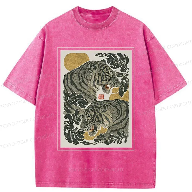 Tokyo-Tiger Woodcut Tiger Washed T-Shirt