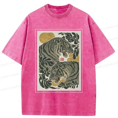 Tokyo-Tiger Woodcut Tiger Washed T-Shirt