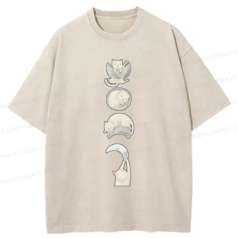 Tokyo-Tiger Cat And Moon Washed T-Shirt