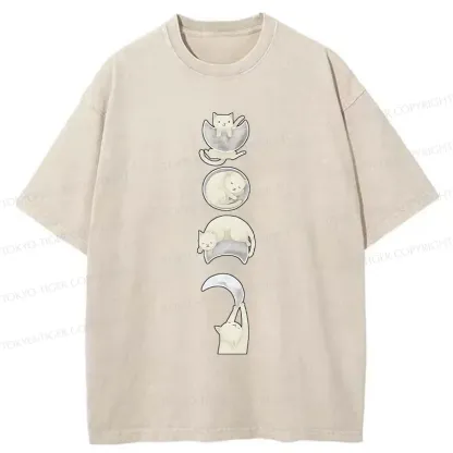 Tokyo-Tiger Cat And Moon Washed T-Shirt