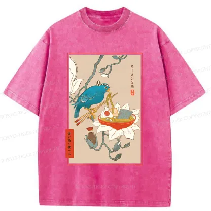 Tokyo-Tiger Bird Eating Ramen Washed T-Shirt