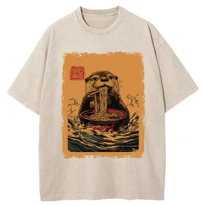 Tokyo-Tiger Ramen Lover Otter Washed T-Shirt
