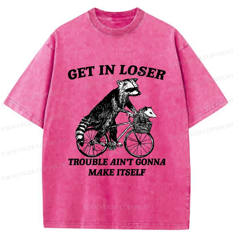 Tokyo-Tiger Raccoon On A Bicycle Washed T-Shirt