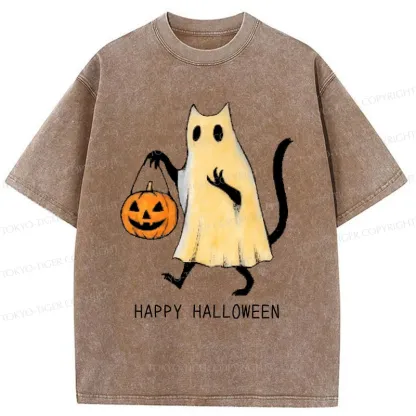 Tokyo-Tiger Halloween Cat Soul Washed T-Shirt