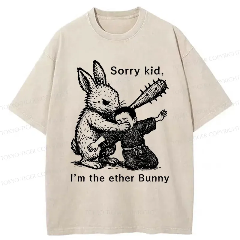Tokyo-Tiger Bad Rabbit Funny Washed T-Shirt