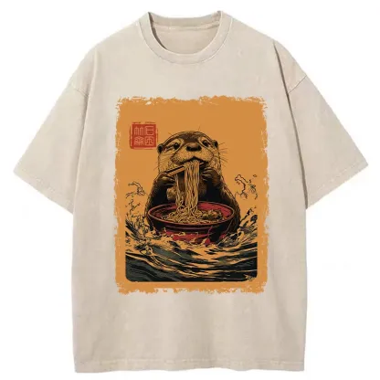 Tokyo-Tiger Ramen Lover Otter Washed T-Shirt