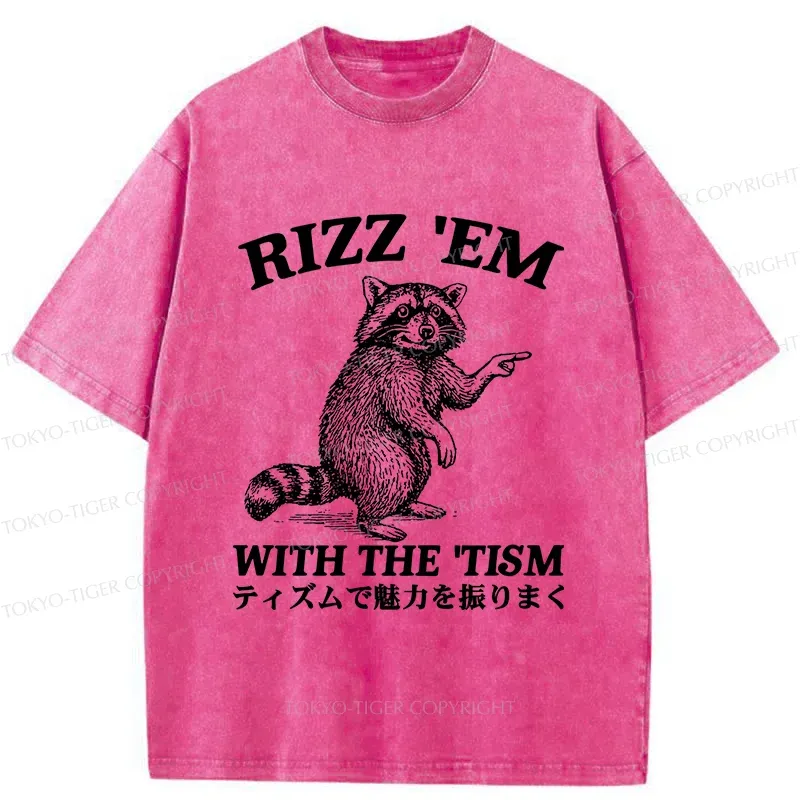 Tokyo-Tiger Funny Raccoon Charm Washed T-Shirt