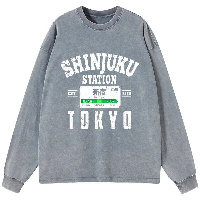 Tokyo-Tiger Shinjuku Station Yamanote Line Washed Long Sleeve T-Shirt