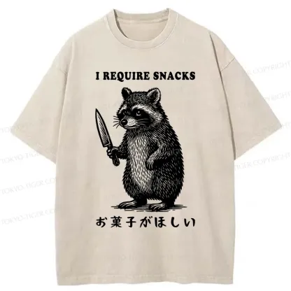 Tokyo-Tiger Raccoon Needs Candy Washed T-Shirt