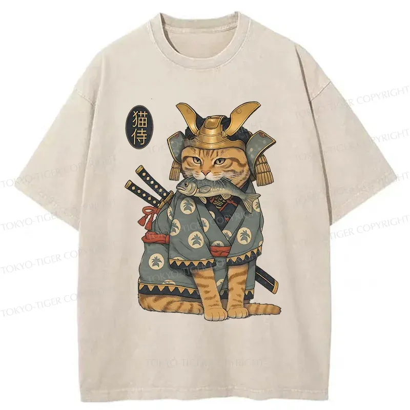 Tokyo-Tiger Cat Japanese General Washed T-Shirt