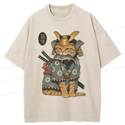 Tokyo-Tiger Cat Japanese General Washed T-Shirt