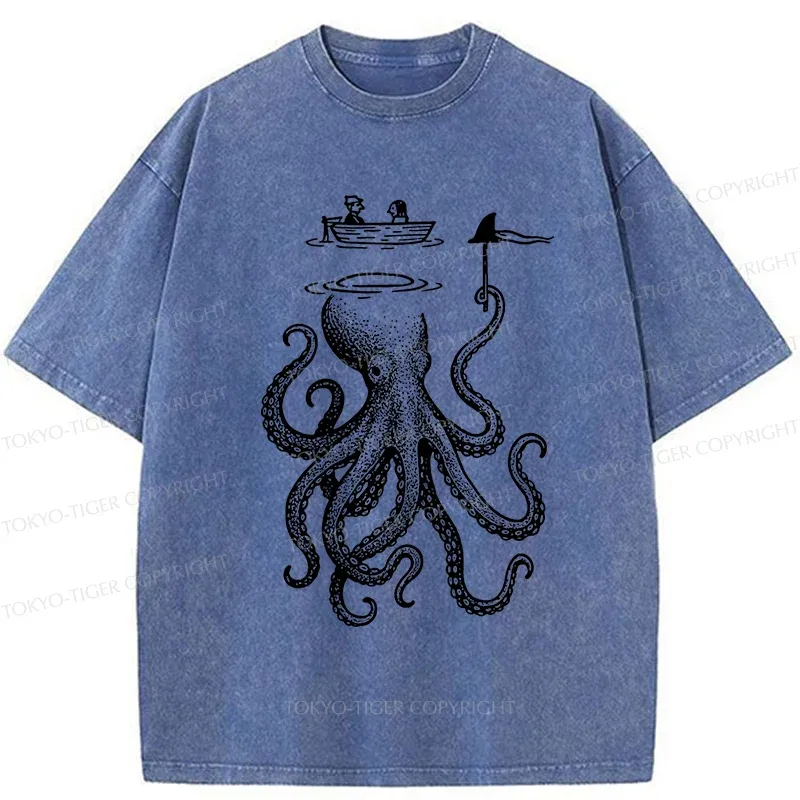Tokyo-Tiger Octopus Disguised As Shark Washed T-Shirt