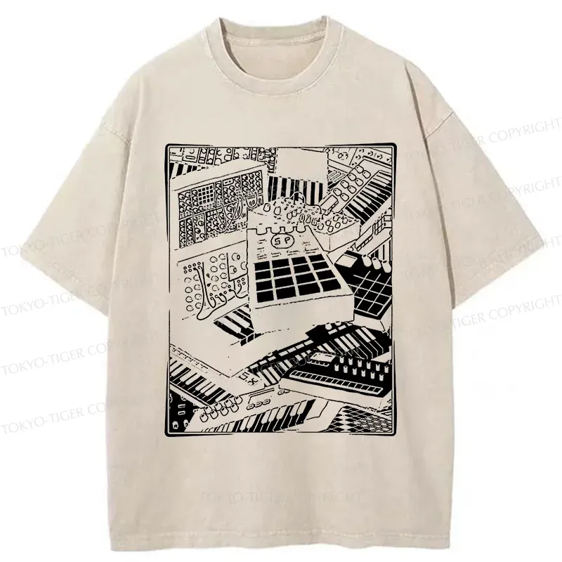 Tokyo-Tiger Retro Synthesizer Washed T-Shirt
