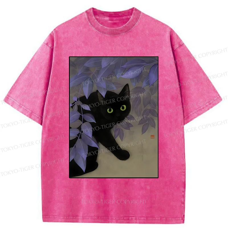 Tokyo-Tiger Cat Under The Flowers Washed T-Shirt