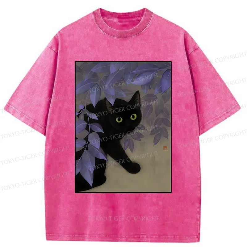 Tokyo-Tiger Cat Under The Flowers Washed T-Shirt Sale