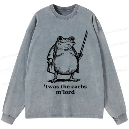 Tokyo-Tiger Funny Fat Samurai Frog Washed Long Sleeve T-Shirt