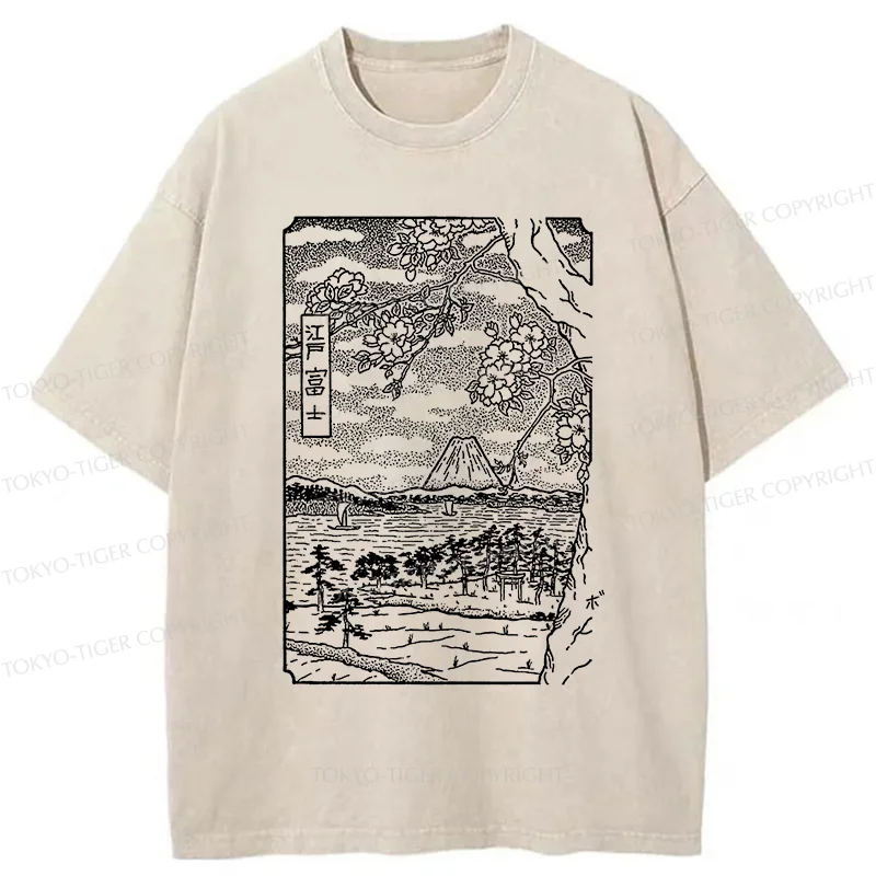 Tokyo-Tiger Retro Sakura Tree Washed T-Shirt