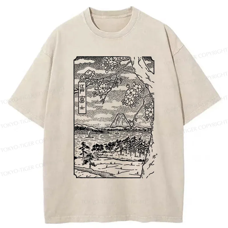 Tokyo-Tiger Retro Sakura Tree Washed T-Shirt