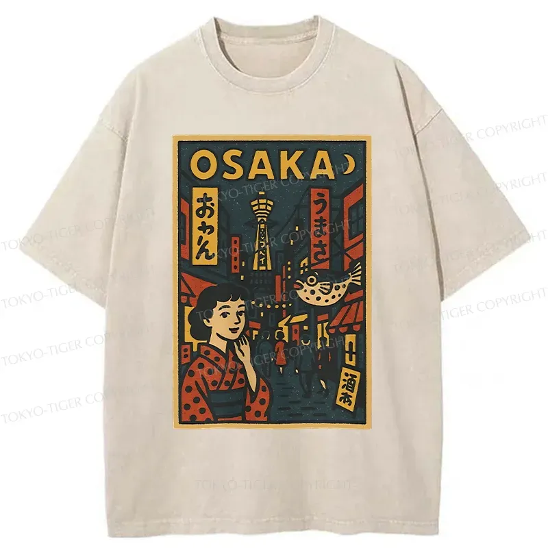 Tokyo-Tiger Osaka Street Scene Washed T-Shirt