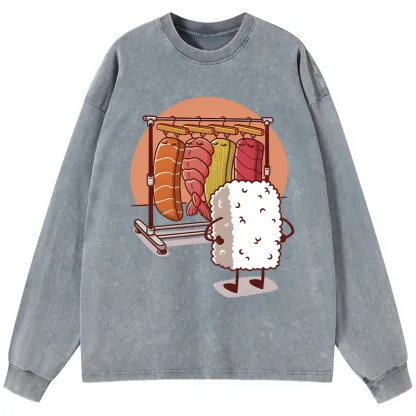Tokyo-Tiger Which One Should I Wear Today Washed Long Sleeve T-Shirt