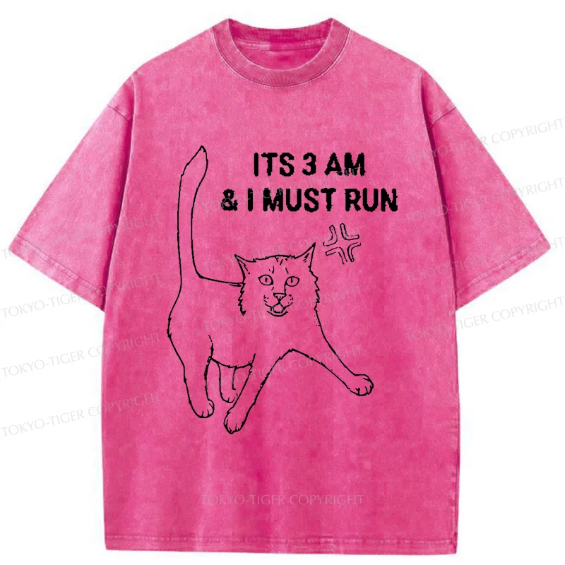Tokyo-Tiger Cat Going For A Night Run Washed T-Shirt