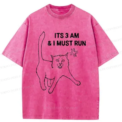 Tokyo-Tiger Cat Going For A Night Run Washed T-Shirt