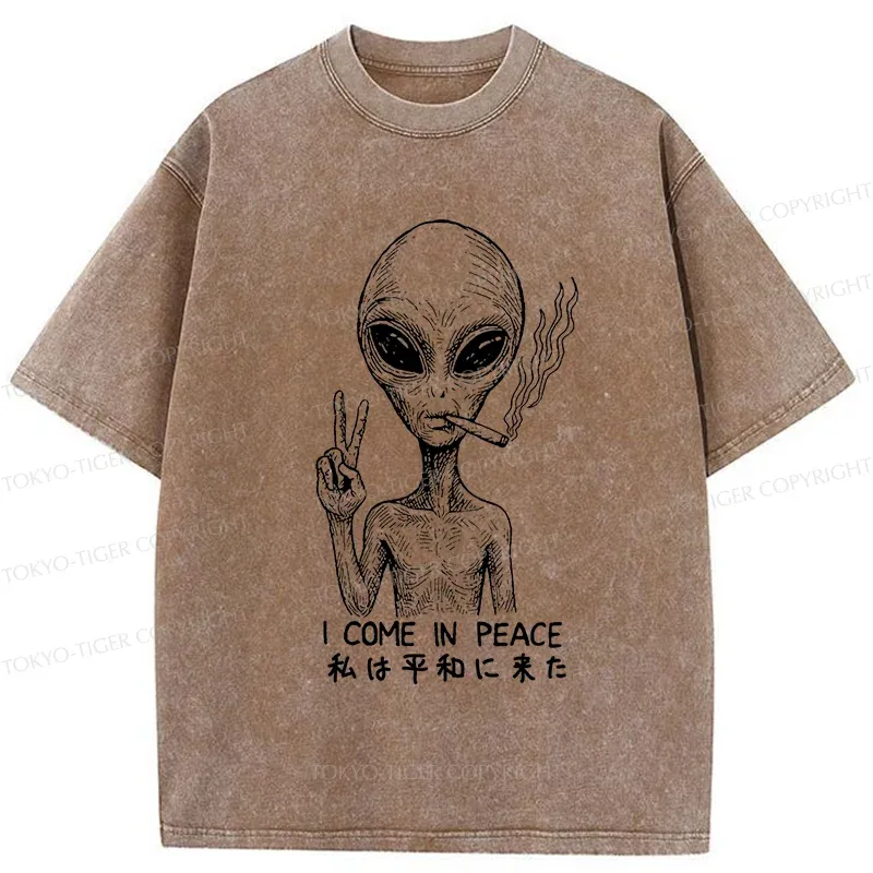 Tokyo-Tiger Aliens Come In Peace Washed T-Shirt