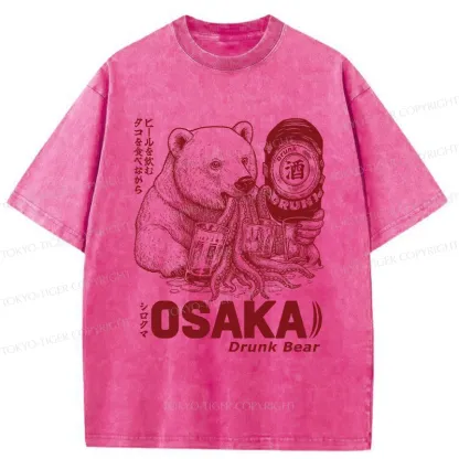 Tokyo-Tiger Polar Bear Drinking Beer Washed T-Shirt